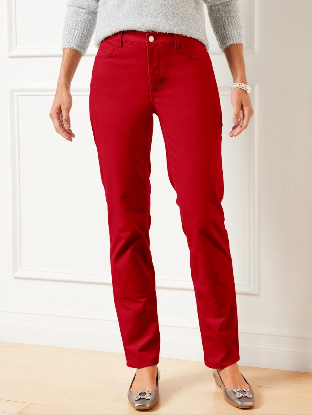 Talbots Red Flawless Five Pocket Straight Leg Velvet Pants